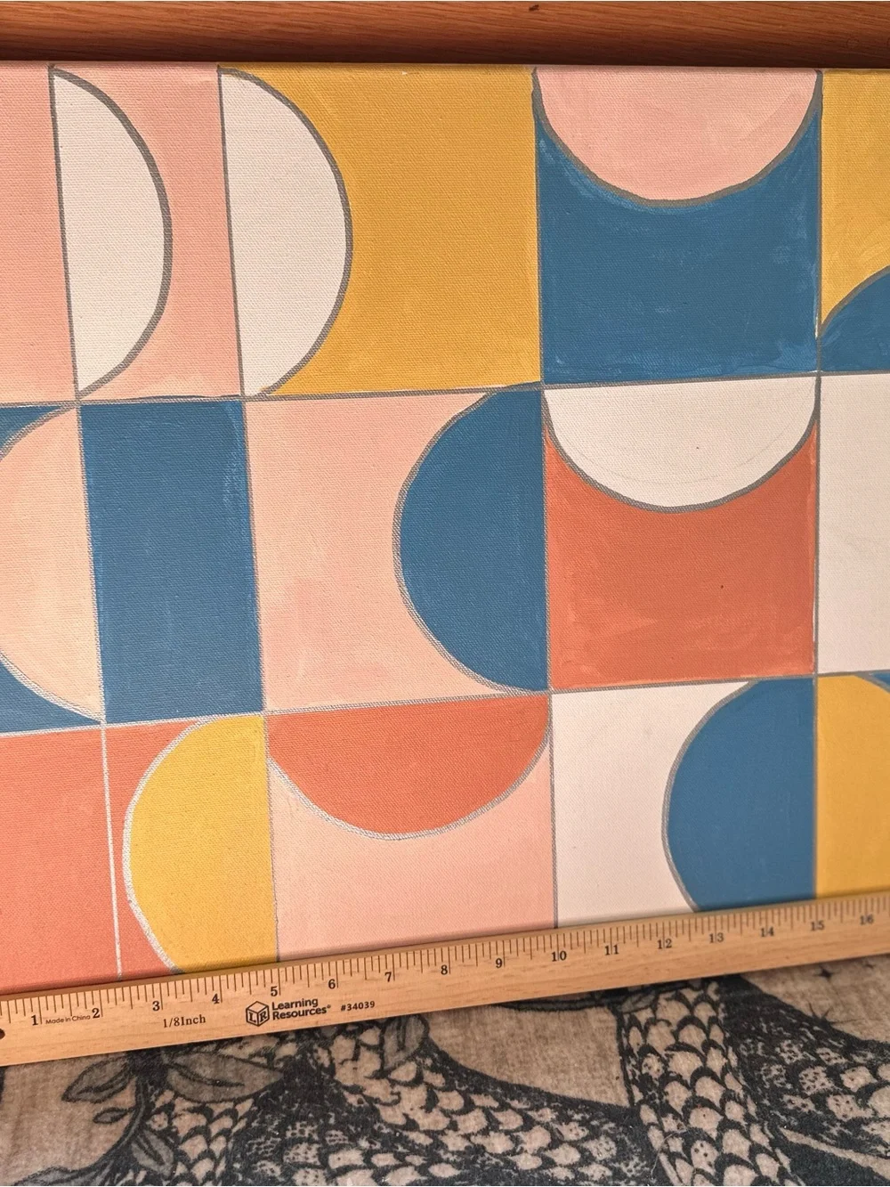Abstract Geometric Wall Art Canvas in Blue, Peach, Yellow, Cream